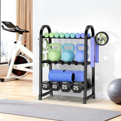 3 Tier Dumbbell Rack - Weight Rack for Home Gym: Stand Only | Heavy Duty Adjustable Storage Rack with Hooks, Dumbbell Stand & Weight Holder, Organizer Shelf for Home Gym - size: 18.5''Length