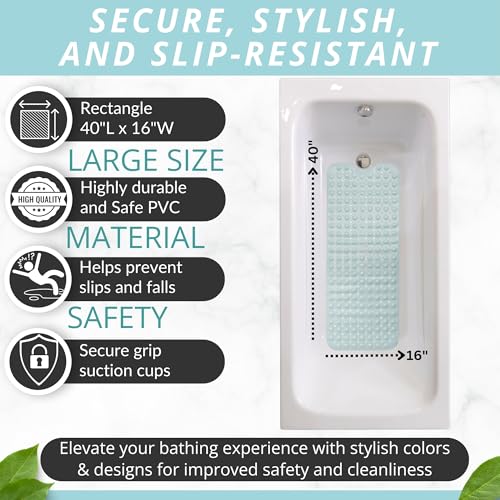Bath Mat - Large Non Slip Bathtub & Shower Mat - Extra Long 40 x 16 Inch Bathroom Mats for Tub Nonslip Anti Slip Bathmats (40x16 Mint Green 1-Pack) - color: Mint Green