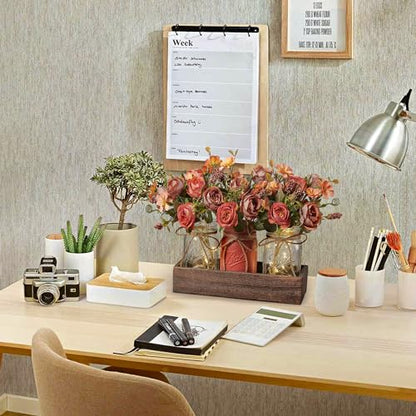 3 Pcs Mason Jar Centerpiece Table Decorations for Dining Table Decor Farmhouse Coffee Table Decor with Wood Tray and Led Light Table Centerpieces for Dining room Kitchen Living Bathroom,Orange