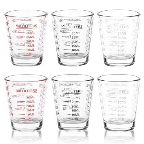 Shot Glasses Measuring Cup Set 6 Pack Espresso Shot Glasses Liquid Heavy Glass 26-Incremental Measurement 1 OZ, 2 TBS, 6 TSP, 30 ML Kitchen Tools - color: 6 Pack-2White+2Red+2Black