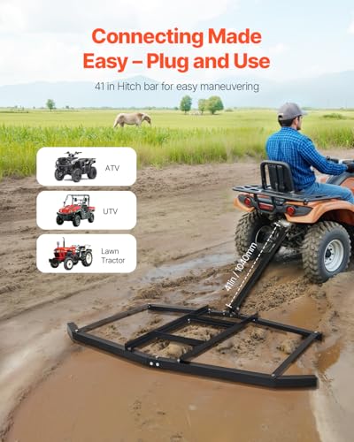 VEVOR Drag Harrow, 74" Width Tow Behind Drag Harrow, Q235 Steel Driveway Grader with Adjustable Bars & Pin Hitch, Support up to 50 lbs, Tractor Driveway Harrow for ATVs, UTVs, Garden Lawn Tractors