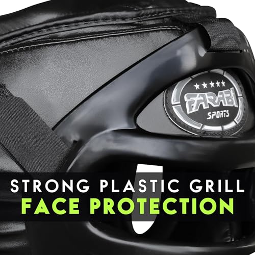 Farabi Sports Boxing Headgear Grill Head Gear MMA Training Kickboxing Sparring Gear Removable Front Bar Grill - color: Black, size: Large