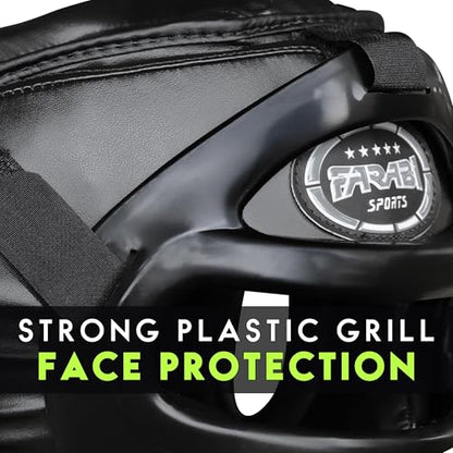Farabi Sports Boxing Headgear Grill Head Gear MMA Training Kickboxing Sparring Gear Removable Front Bar Grill - color: Black, size: X-Large