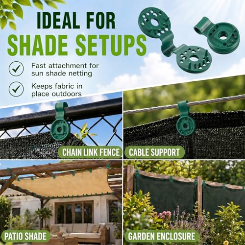 Frienda 30 Pcs Green Round Shade Cloth Plastic Clips Reusable Heavy Duty Sunshade Fabric Net Clips Attachment and Placement for Sun Shade Net Anti Bird Garden Waterproof Netting Accessories - color: Green