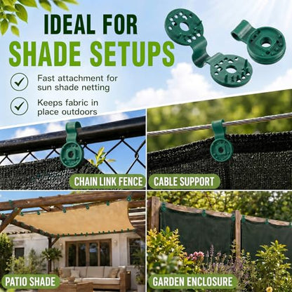 Frienda 30 Pcs Green Round Shade Cloth Plastic Clips Reusable Heavy Duty Sunshade Fabric Net Clips Attachment and Placement for Sun Shade Net Anti Bird Garden Waterproof Netting Accessories - color: Green