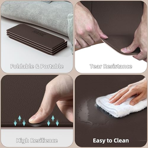 HAHE 7-Fold Design Extra Thick Yoga Mat 72"L x 24"W x 0.47", TPE | Fitness Exercise Mats, Non-Slip Foldable Yoga Mat, High Density, Portable for Men & Women, Yoga, Pilates, Home Gym - color: Brown & Beige