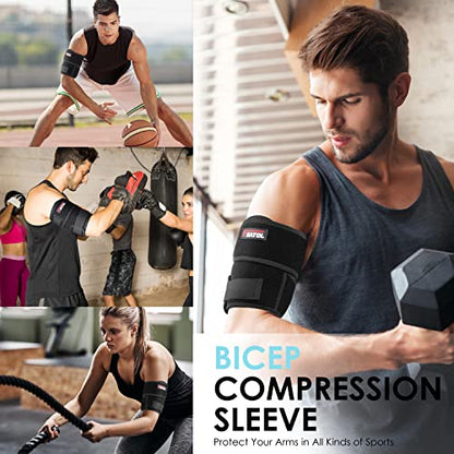 FEATOL Bicep Tendonitis Brace, Upper Arm Compression Sleeve Support Bands - color: Black, size: Small