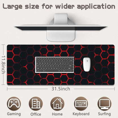 Gaming Mouse Pad - (31.5"×11.8") Honeycomb Large Mouse Pads for Desk - Desk Mat for Keyboard and Mouse with Non-Slip Base, Desks Pad Matfor Game/Office & Home（Black and Red） - color: Black and Red