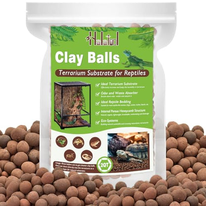 2QT Leca Clay Pebbles for Reptile Substrate - Organic Expanded Clay Balls for Bioactive Terrarium Drainage Layer & False Bottom, Lightweight Hydro Balls for Leopard Gecko, Tortoise, Frog