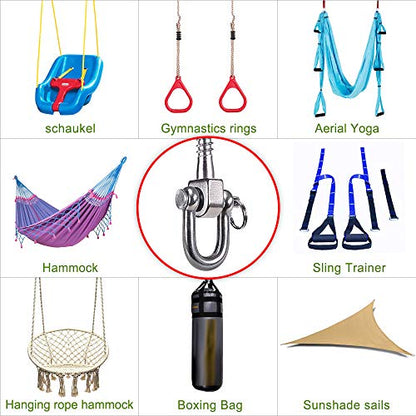 SELEWARE 2 Pack Swing Hangers Swing Set Hooks Stainless Steel Hammock Hooks | Heavy Duty Swing Mount for Porch Swing, Hammock Chair, Heavy Bag, Yoga Silk, Suspension Straps, Gymnastics Rings - color: Stainless 2 Pack Swing Hooks