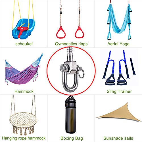 SELEWARE 6 Pack Swing Hangers Swing Set Hooks Stainless Steel Hammock Hooks | Heavy Duty Swing Mount for Porch Swing, Hammock Chair, Heavy Bag, Yoga Silk, Suspension Straps, Gymnastics Rings - color: Stainless 6 Pack Swing Hooks