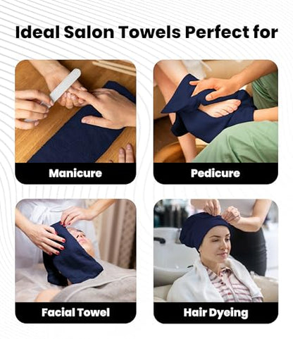 Avalon Towels Salon Towel - Navy Blue Hand Towels Bulk Pack of 24 - 100% Cotton Absorbent Spa, Facial & Gym Towel for Working Out - 16x27 Inches (Not Bleach Proof) - color: Navy