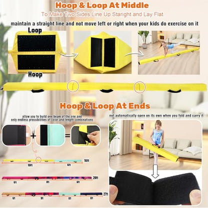 Marfula 6 FT / 8 FT / 9 FT Folding Gymnastics Beam Foam Balance Floor Beam - color: Right Yellow, size: 6 Ft