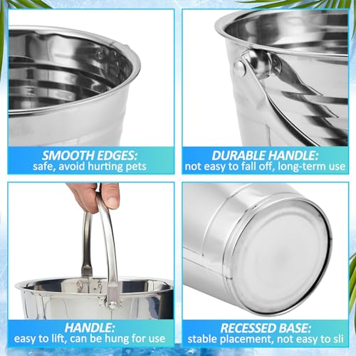 Hicarer 6 Pcs 2.1 Quart Stainless Steel Dog Water Bucket, Heavy Duty Stainless Steel Easy Clean Bucket Water Pails for Dogs Pets, for Kennels Farms Fences Cages Home - size: 2.1 Quart