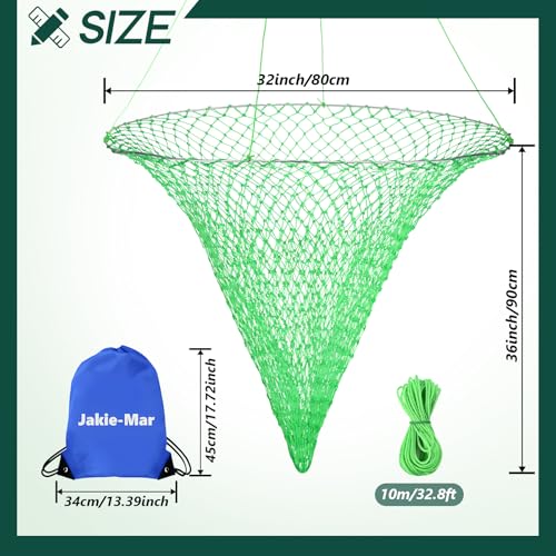 Foldable Drop and Pier Fishing Net, Portable Bridge Net, Foldable Crab Net Bait Shrimp Net with Foldable Bucket Soft Steel Hoop and 32FT Rope Storage Bag