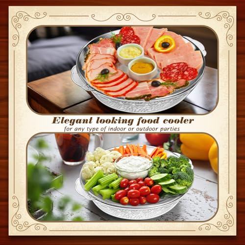 1 Set 11.8" Chilled Serving Tray for Parties with Compartments Ice Chilled Party Platter Charcuterie Serving Board Cold Dish Dip for Fruit Seafood Vegetable Shrimp Cocktail (Natural)