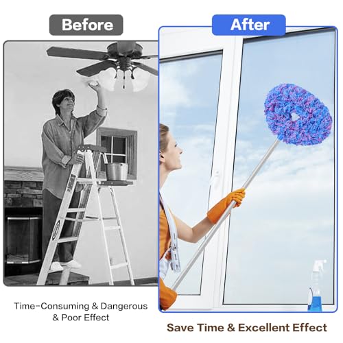 Ceiling Fan Cleaner Duster Reusable Microfiber Ceiling Fan Blade Cleaner Removable Duster with Extension Pole Adjusts 13 to 49.7 Inch for Cleaning Walls Furniture Door Window Top (Blue Pink)