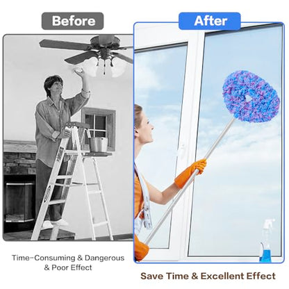 Ceiling Fan Cleaner Duster Reusable Microfiber Ceiling Fan Blade Cleaner Removable Duster with Extension Pole Adjusts 13 to 49.7 Inch for Cleaning Walls Furniture Door Window Top (Blue Pink)