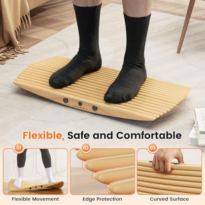 360° Wobble Balance Board for Standing Desk，Anti-Fatigue Rocker Board to Improve Focus, Burn Calories & Simulate Surfing & Skateboarding at Home or Office，Also Foot Strengthener & Stretcher for Plantar Fasciitis Relief.