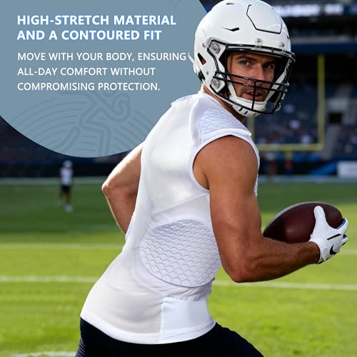 TUOY Adult Rib Chest Protector, New Version - Padded 5 Pads Baseball Football Lacrosse Rib Heart Sternum Guard - color: White, size: X-Large