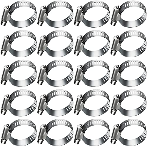20pcs Adjustable Worm Gear Hose Clamp Stainless Steel Pipe Clamps, 1"-2"(27-51mm) Tube Clamp Tool for Water Pipe, Plumbing, Fuel Line,Intercooler