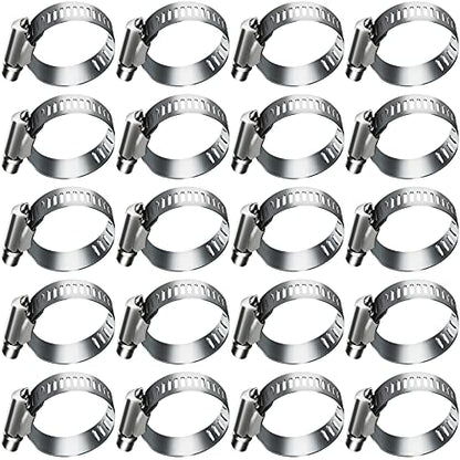 20pcs Adjustable Worm Gear Hose Clamp Stainless Steel Pipe Clamps, 1"-2"(27-51mm) Tube Clamp Tool for Water Pipe, Plumbing, Fuel Line,Intercooler