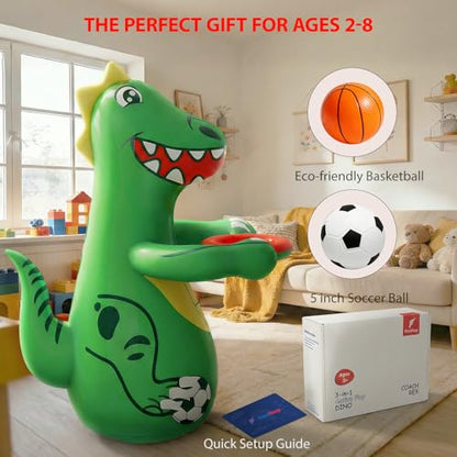 Toddler Punching Bag, 47" Inflatable Dinosaur Bop Bag