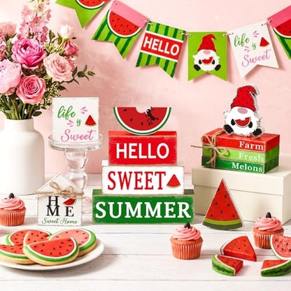 11 Pcs Watermelon Table Decorations Set Watermelon Tiered Tray Decor Summer Wooden Top Farmhouse Rustic Wooden Table Centerpieces for Home or Kitchen Office Decorations - style: Watermelon