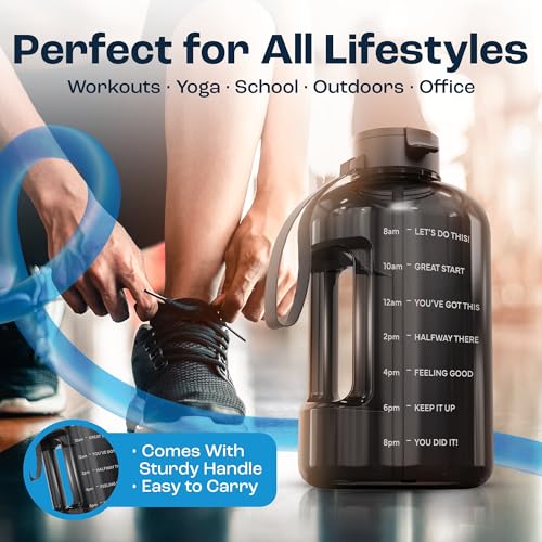 AQUAFIT 1 Gallon Water Bottle with Motivational Quotes - color: Blue, size: 128 Ounces