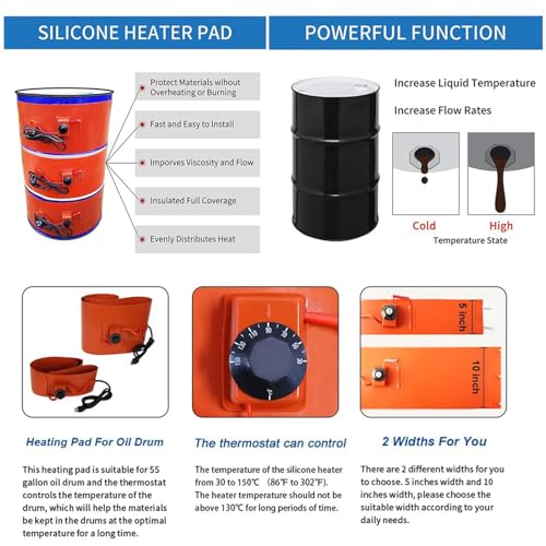 Metal Drum Pail Heater, Electric Silicone Oil Drum Heater Belt, 20-200L Honey Oil Barrel Pail Heaters, Drum Electric Heat Wrap Hot Heating Pad,Barrel Heaters with Knob/Digital Display - color: Knob, size: 200L 68.5x4.9inch (L x W) 1000W