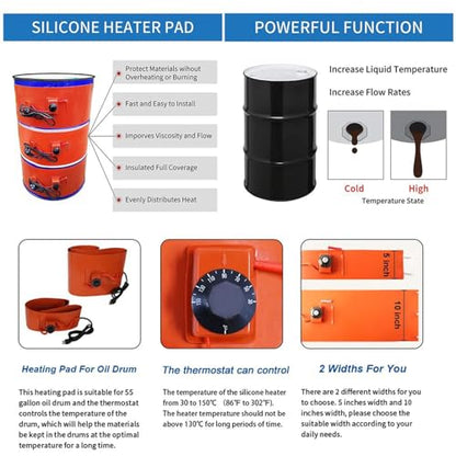 Metal Drum Pail Heater, Electric Silicone Oil Drum Heater Belt, 20-200L Honey Oil Barrel Pail Heaters, Drum Electric Heat Wrap Hot Heating Pad,Barrel Heaters with Knob/Digital Display - color: Knob, size: 200L 68.5x4.9inch (L x W) 1000W