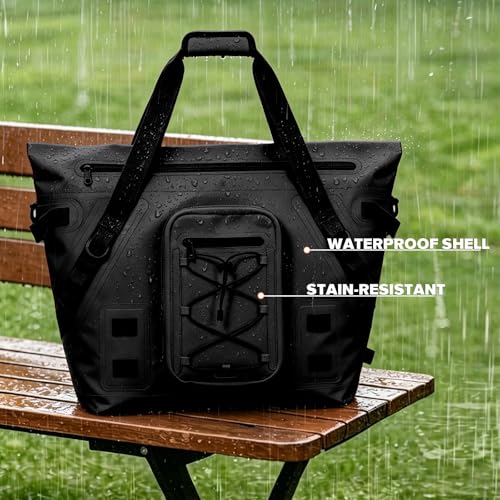 Insulated Fish Cooler Kill Bag with Flat Bottom-26x18 31x14 40x16 50x18 60x20 70x25 Inches Waterproof Fishing tackle Kill Cooler Bag - color: Black-26x18x9