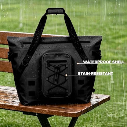 Insulated Fish Cooler Kill Bag with Flat Bottom-26x18 31x14 40x16 50x18 60x20 70x25 Inches Waterproof Fishing tackle Kill Cooler Bag - color: Black-26x18x9