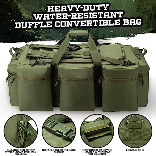 100L Large Military Duffle Bag Deployment Duffel Bag Sports Equipment Travel Luggage Bag with Detachable Backpack Straps… - color: Olive Green