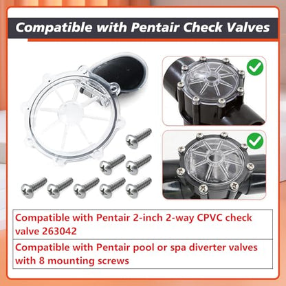 263042Z 2-Way Check Valve Cover Kit Compatible with Pentair 2-Inch Pool CPVC Check Valve Rebuild 263042, Not Replacement for FullFLOXF 263060 263077, Transparent Cover Assembly with Flapper