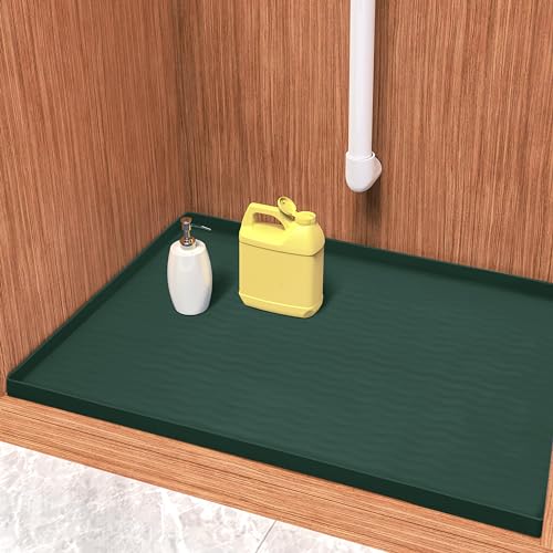 Waterproof Silicone Under Sink Mat 31'' x 22'' Shelf Liner for Kitchen and Bathroom, Cabinet and Counter Protector, Storage and Organizers, Litter Mat, Pet Cat Puppy Essentials(Green) - color: Green, size: 22"W x 31"L
