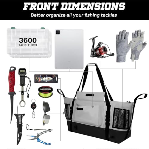 Insulated Fish Cooler Kill Bag with Flat Bottom-26x18 31x14 40x16 50x18 60x20 70x25 Inches Waterproof Fishing tackle Kill Cooler Bag - color: CreamGrey-31x14x8