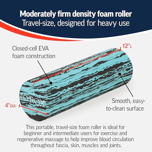 OPTP Lo Rox Travel-Size Foam Roller – Moderately Firm, Round, 12" x 4"