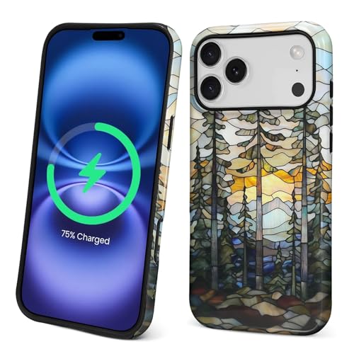 Magnetic Case for iPhone 17 Pro Max,Compatible with Magsafe PC Hard Shell Silicone Inner Bumper Anti-Scratch Full-Body Cover Shockproof Slim Design Mountains Sunset