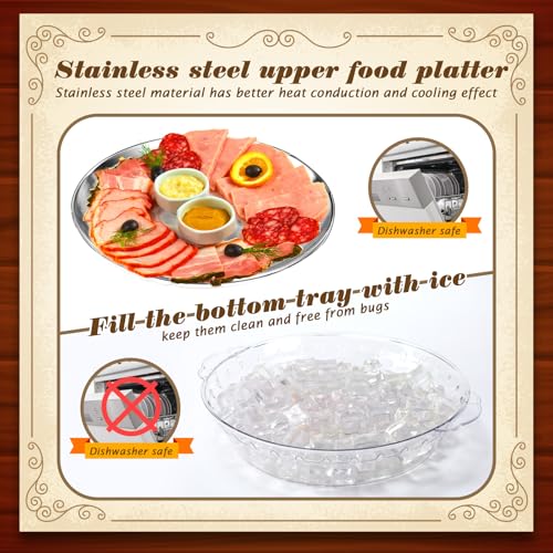 1 Set 11.8" Chilled Serving Tray for Parties with Compartments Ice Chilled Party Platter Charcuterie Serving Board Cold Dish Dip for Fruit Seafood Vegetable Shrimp Cocktail (Natural)