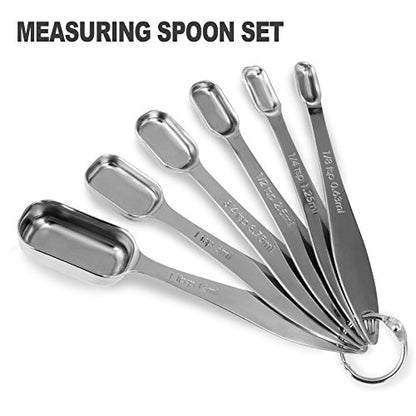 13-piece Measuring Cups and Spoons Set, 18/8 Stainless Steel Heavy Duty Ergonomic Handle with Ring Connector, Silver - color: Silver, size: 13 Piece