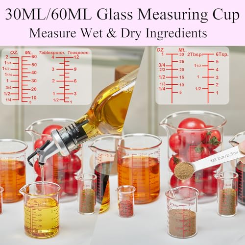 Ackers 7-Piece Glass Measuring Cup Set, Borosilicate Beaker Style Nesting Liquid Measuring Cups