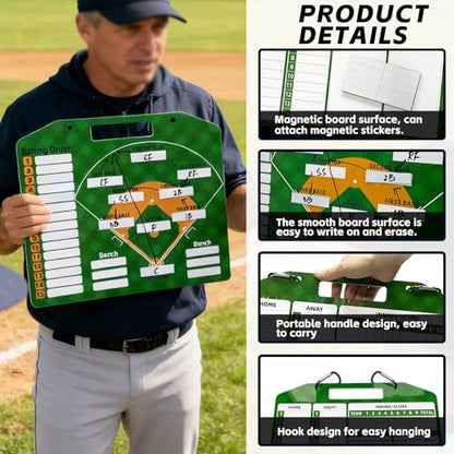 JIANNA Baseball Dry Erase Coaching Clipboard Board with Batting Order Chart, Portable Tactics Planner with Markers, Hooks & Magnetic Player Stickers | Dry Erase