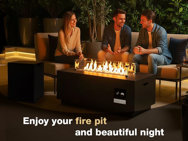 42-inch Outdoor Propane Gas Fire Pit Table 50000 BTU Iron Rectangle Firepit for Outside Patio with Tank Hidden Table, Wind Guard, Removable Lid, Lave Rocks, Waterproof Cover, Balck - size: 42"D