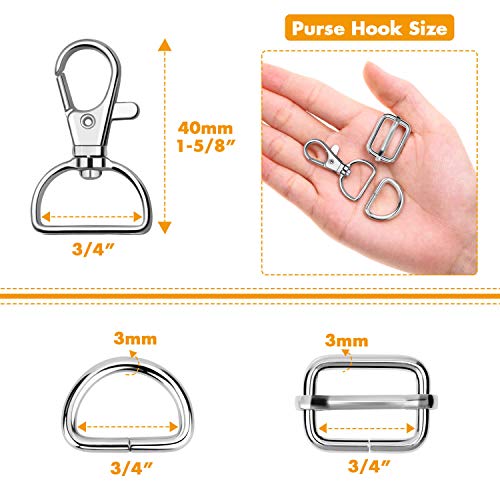 PAXCOO Purse Hardware, 50pcs Swivel Hook with D Rings for Purses, Keychain, Lanyard and Handbags (3/4 Inches) - color: Silver, size: 3/4 Inch