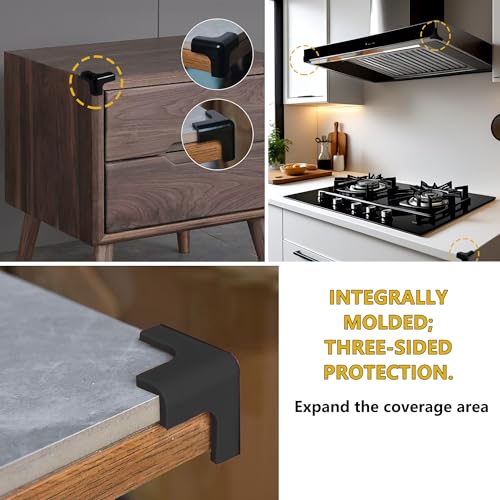 4pcs Silicone Corner Protectors, Baby & Pet Safe Edge Guards for Furniture/Range Hood/Table, Food-Grade Soft Anti-Collision Bumpers, Easy Install & Clean, Black