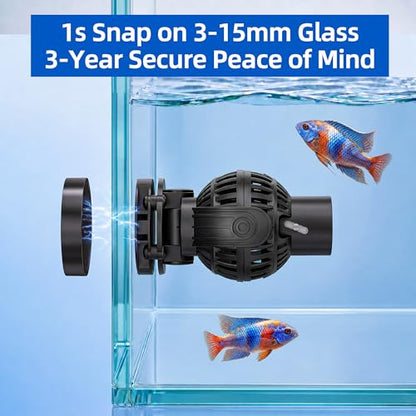 Magnetic Wave Maker for Aquarium: 1s Snap on 15mm Glass & Dry-Hand Relocation - Dual 180°Adjustable Heads Eliminate Dead Spots Improve Water Quality for 55-125 Gallon Fish Tank
