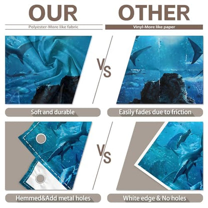 Fabric 8x6ft Shark Theme Photography Backdrop Underwater Deep Ocean Animals Fish Background Aquarium Kids Party Decorations Photo Banner Props
