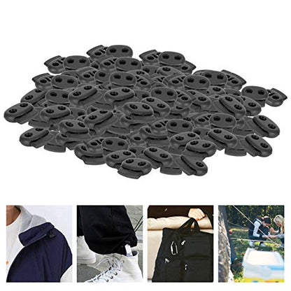 AYNEFY Double Hole Spring Cord Locks, Round Ball Plastic Spring Cord Locks End Stopper Fastener Slider Toggles for Drawstrings Sweatpants Lanyard Paracord