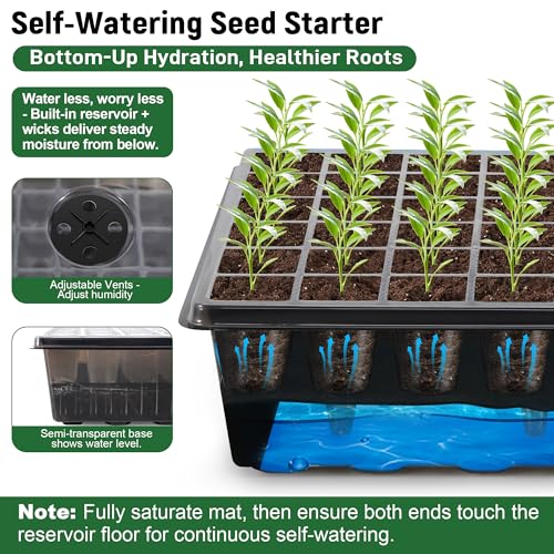 DazSpirit 60-Cell Self-Watering Seed Starter Kit with Grow Light and Heat Mat, Seedling Tray with Humidity Dome, Indoor Plant Germination Tray for Beginners - Grow Tomatoes, Peppers, Herbs & Flowers